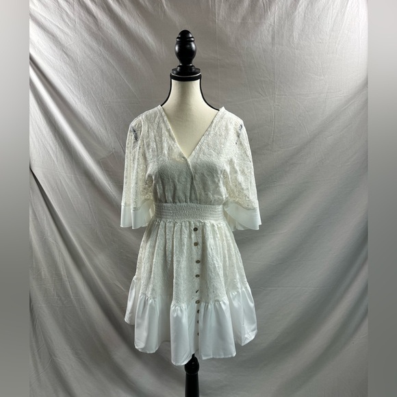 Boho Lace Batwing Sleeve Shirred Waist Dress - Picture 6 of 8